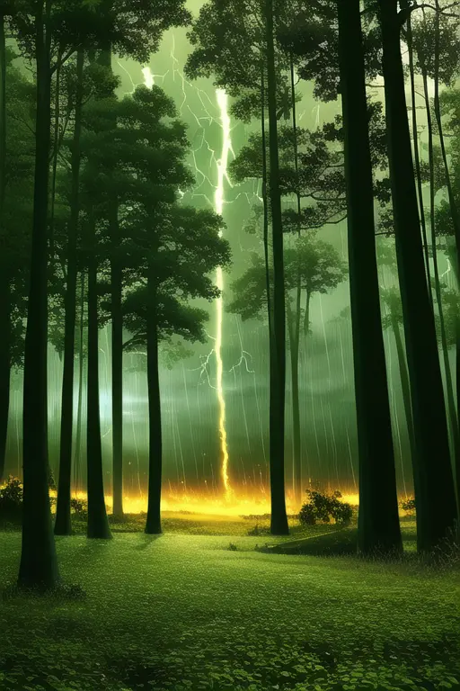 2022-10-17 green sky, rain, lightning, forest, fire