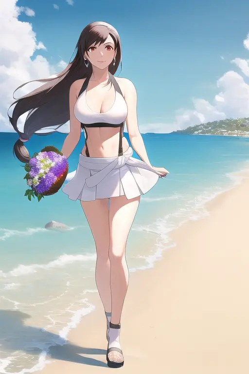 2022-10-19Tifa walking on the beach with flowers in hand s-861747020
